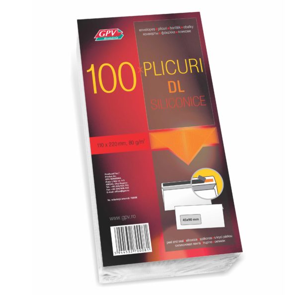 Pachet plicuri DL, 100 plicuri, siliconic, offset, 75 g/mp, 70008